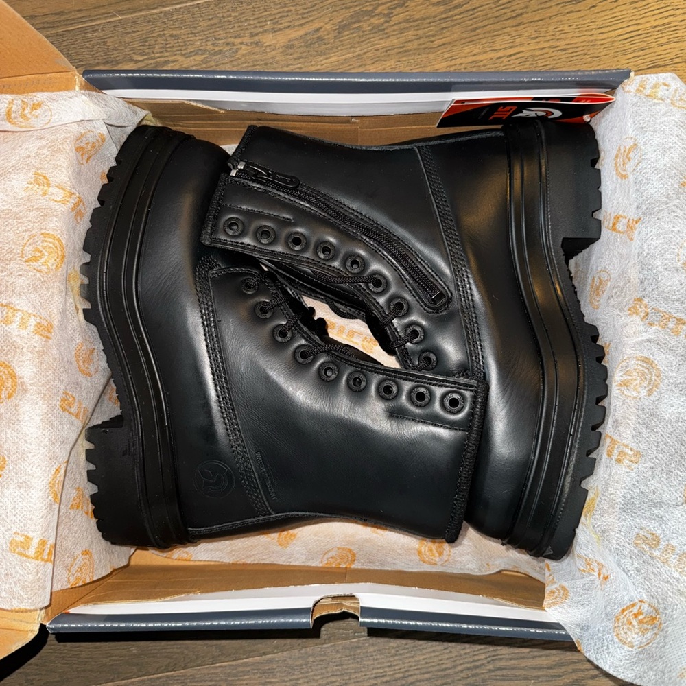 Black Leather Men's Steel Toe Combat Boots